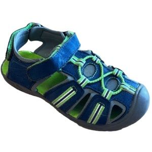 BOYS OUTDOOR WATER FRIENDLY HIKING SANDALS NAVY NEON GREEN BREATHABLE SZ 11